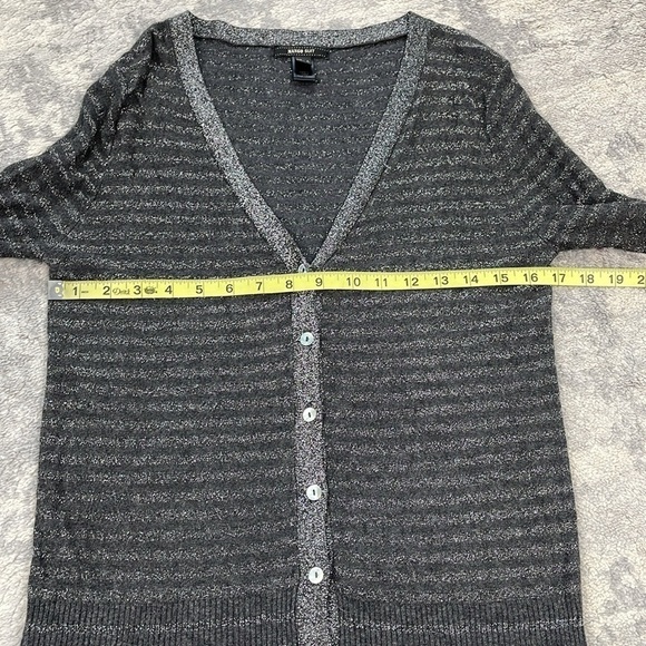 Mango Suit Gray Silver Stripe Sparkle Cardigan Sweater V Neck Sz L - Picture 6 of 9